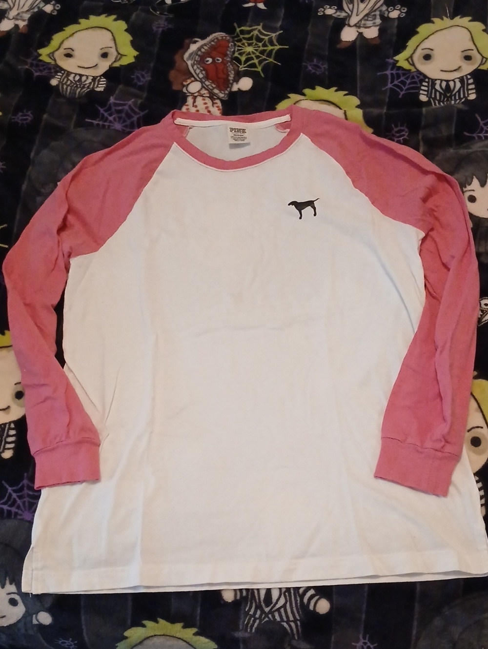 PINK Victoria's Secret White & Pink Raglan Long-Sleeve Tee